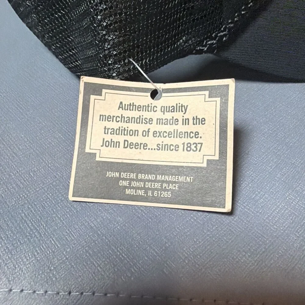 John Deere Black Mesh Trucker Hat NOS Vintage Snapback -M